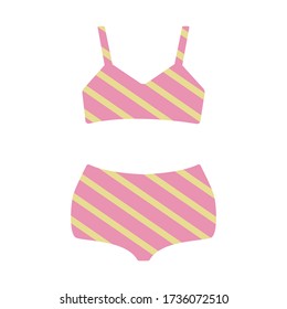 Pink yellow striped swimsuit for a girl or woman Isolated on a white background. Vector illustration of a swimsuit. Element for your design