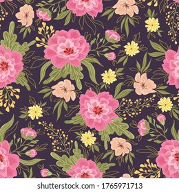 Pink and Yellow Stripy Flowers Pattern.eps