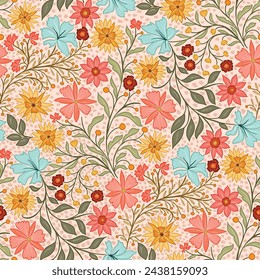 Pink and yellow swirly flower garden pattern Backdrop seamless vector. Fabric and accessories printing