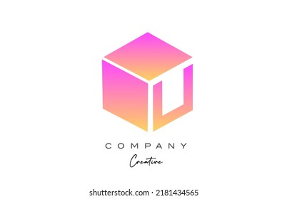 pink yellow U letter alphabet letter logo icon design. Creative cube design template for business and company