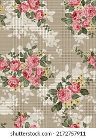 pink and yellow vector flowers bunches with halftone negative pattern on cream background