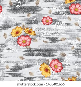 pink and yellow vector flowers on grey texture background