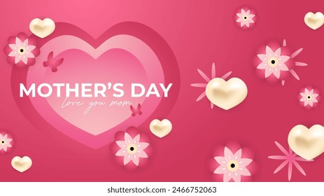 Pink and yellow vector happy mothers day with love. Happy mothers day event poster for greeting design template and mother's day celebration