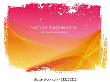 Pink / yellow vector smooth wavy background with grungy border