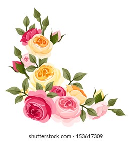 Pink and yellow vintage roses. Vector illustration.