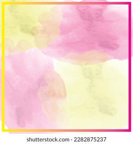 pink and yellow watercolor wet water splash vector illustration in square frame , suitable for invitation card background or wallpaper template collection
