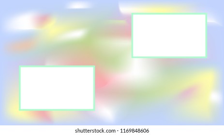 Pink, yellow, white, purple, green, and blue pastel gradient mesh vector background with copy space and rectangles in the corners 