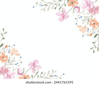 Pink and Yellow Wild Watercolor Flower Border