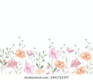 Pink and Yellow Wild Watercolor Flower Background