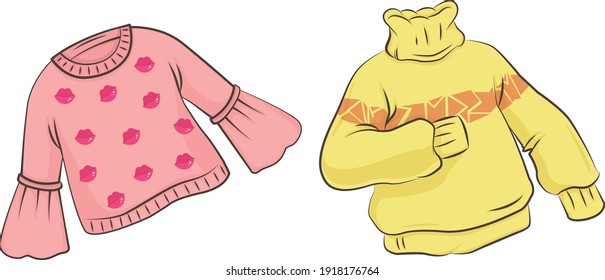 
Suéteres de invierno rosas y amarillos.