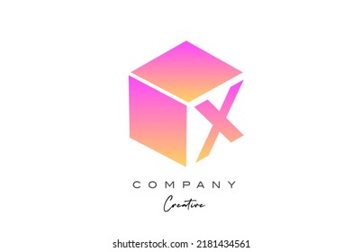 pink yellow X letter alphabet letter logo icon design. Creative cube design template for business and company