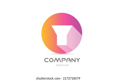 pink yellow Y alphabet letter logo icon with long shadow. Creative template for company or business with circle