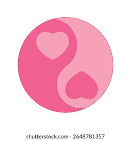 Símbolo yin yang rosa com elementos do coração representando amor e equilíbrio na ilustração de fundo branco