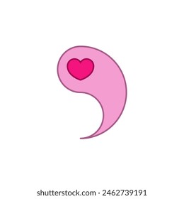 Pink yin yang symbol with red heart inside. Vector illustration on a white background.