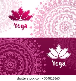 Pink Yoga logo on circular design background