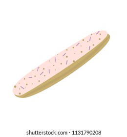 Pink yummy eclair dessert isolated on white background vector illustration