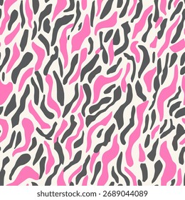 Pink zebra print seamless pattern, pink and gray on a white background, grunge ikat pattern, stamp seamless pattern, linin texture, Vector illustration background for print the paper.