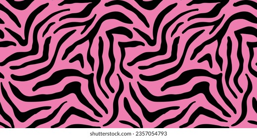 Pink Zebra Tiger Pattern Background. Animalistic Print Vector illustration Endless Texture for Fabric, Textile Fashion Design 90s Style Chic
