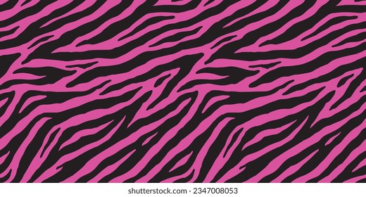 Patrón transparente de cebra rosa o tigre. Ilustración vectorial. Fondo de tela de vestir.
