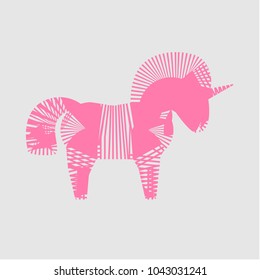Pink zebra-unicorn vector logo design on light gray background