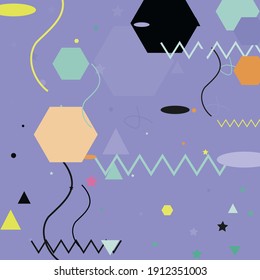 Pink Zigzag Chaos Silver Modern Simple Hipster Art. Calm Black Shadows Blue Grey Geometrical Art Illustration. Lines Polygon Pastel Ornamental Fabrics. Orange Oval Green Triangle Vector Illustration.