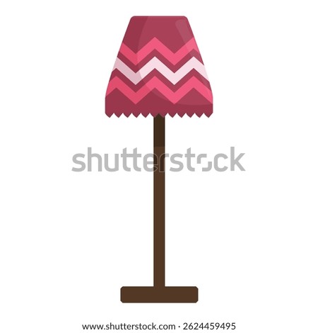 Pink zigzag lamp shade standing on one leg floor lamp isolated on white background