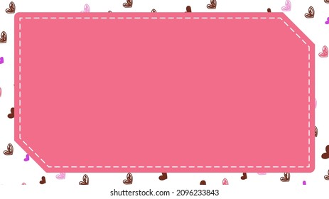 Marco de zumzz rosa rodeado de líneas punteadas con fondo de patrón cardíaco dibujado a mano,tamaño de proporción 16:9