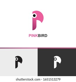 Pinkbird Logo. The combination of the letter P and bird. Suitable for your company logo, pet hobby, animal lover, bird lover, and others.