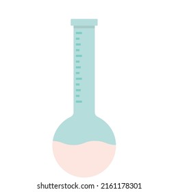 Pink-blue laboratory flask on a white background. The concept of laboratory research. Isolate on a white background. Can be used as an icon.