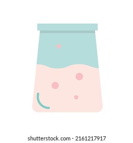 Pink-blue laboratory flask on a white background. The concept of laboratory research. Isolate on a white background. Can be used as an icon.