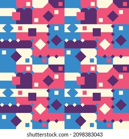 Pink-blue pattern of rhombuses and geometric rectangles. The canvas can be an independent painting, or serve as a pattern.