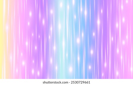 Pink-blue rainbow background strewn with stars and magical sparks. Vector background for photo zone, surprise, holidays, birthday for children.