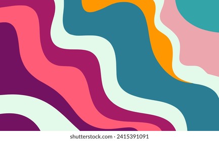 Pink-Blue-White-Yellow Gradient Color Liquid Wave Abstract Background, vector and illustration