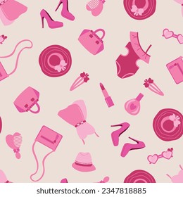 Pinkcore seamless pattern. Nostalgia 2000s. Design for fabric, textile, wallpaper, packaging.	
