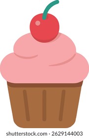A pink-frosted cupcake with cherry on top, dessert icon.