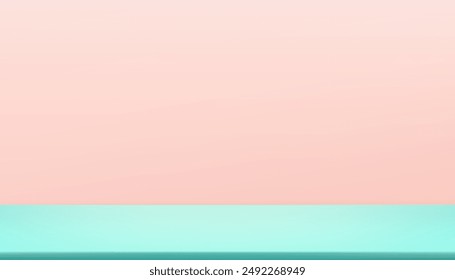 Pink,Green Background,Studio Room with light on Green Mint Floor,Beige Wall for Product Presentation.Vector Two Tone Pastel Colour Gradient Backdrop platform 3d Podium Display for Spring,Summer Banner