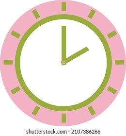 rosafarbene Uhr auf weißem Hintergrund. Vektorgrafik.