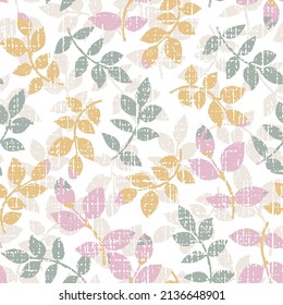 Pink,green,yellow leaves texture pattern.Watercolor leaf slub textured beige leaf background.Seamless pattern can be used for wallpaper,pattern fills,web page background,surface textures