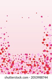 Pinkish Confetti Background Pink Vector. Bright Illustration Heart. Red Amour Backdrop. Fond Confetti Birthday Texture. Violet Cute Frame.