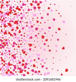 Pinkish Confetti Background Pink Vector. Romantic Frame Heart. Tender Element Pattern. Fond Heart Fall Illustration. Red Gift Texture.
