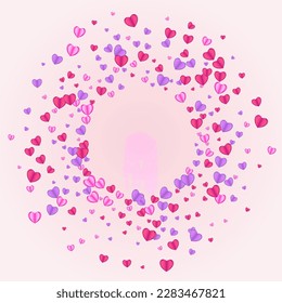 Pinkish Confetti Background Pink Vector. Abstract Backdrop Heart. Fond Falling Pattern. Tender Confetti Anniversary Frame. Purple Decor Illustration.