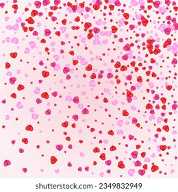 Pinkish Confetti Background Pink Vector. Day Pattern Heart. Purple Card Frame. Red Heart Valentine Texture. Lilac Present Illustration.