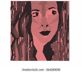 pinkish dotted and lined portrait