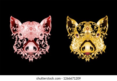 Pinkish and golden vintage Victorian metal elements​to celebrate Chinese new year 2019 