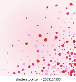 Pinkish Heart Background Pink Vector. Romance Pattern Confetti. Red Elegant Illustration. Lilac Heart Cute Texture. Fond Folded Frame.