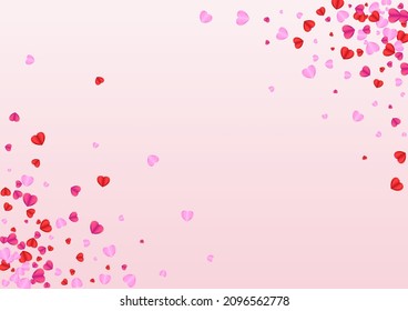 Pinkish Heart Background Pink Vector. Gift Pattern Confetti. Lilac Falling Backdrop. Red Heart Wedding Frame. Tender Present Texture.