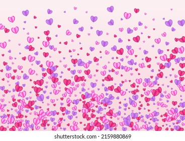 Pinkish Heart Background Pink Vector. Party Pattern Confetti. Purple Cute Frame. Red Heart Present Illustration. Tender Happy Texture.