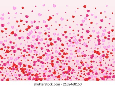 Pinkish Heart Background Pink Vector. Art Illustration Confetti. Violet Abstract Frame. Tender Heart Rain Backdrop. Red Greeting Texture.