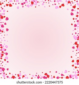 Vector rosa de fondo del corazón rosado rosado. Felicitaciones Confetti. Ilustración de Arte Rojo. El Marco Cae De Lilac Confetti. Patrón de volumen de hondo.