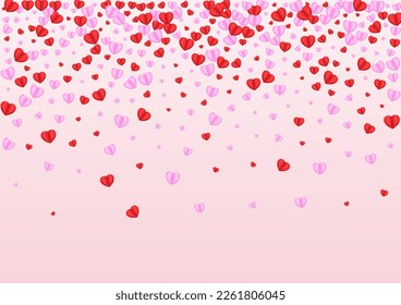 Pinkish Heart Background Pink Vector. Romance Pattern Confetti. Red Elegant Illustration. Lilac Heart Cute Texture. Fond Folded Frame.